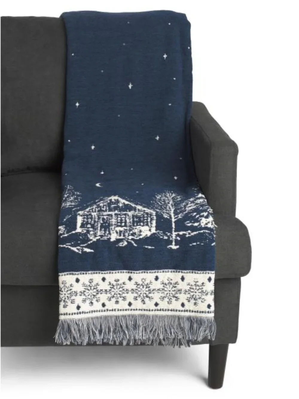 MARTHA STEWART Winter Cabin Scene Chenille Knit Throw